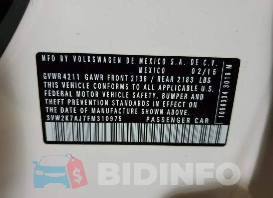 3VW2K7AJ7FM310975 Photo# 12
