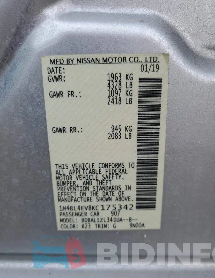 1N4BL4EV8KC175342 Photo# 12
