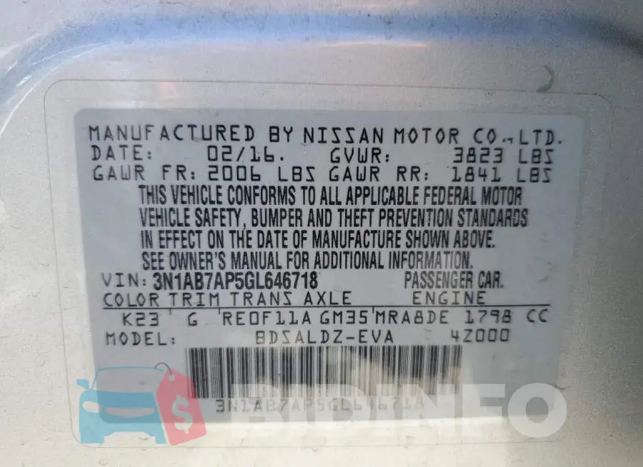 3N1AB7AP5GL646718 Photo# 13