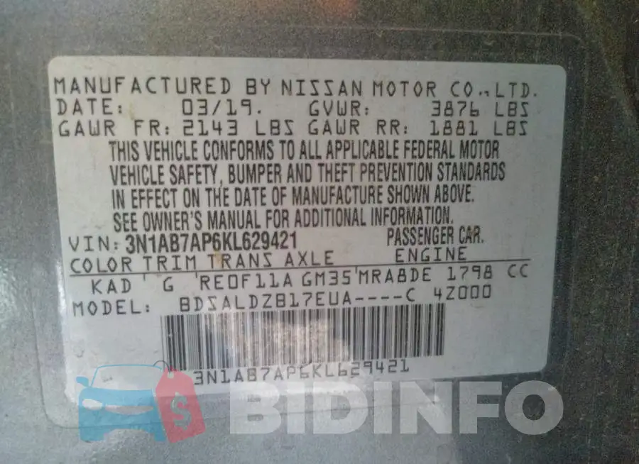 3N1AB7AP6KL629421 Photo# 12