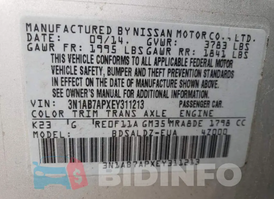 3N1AB7APXEY311213 Photo# 12