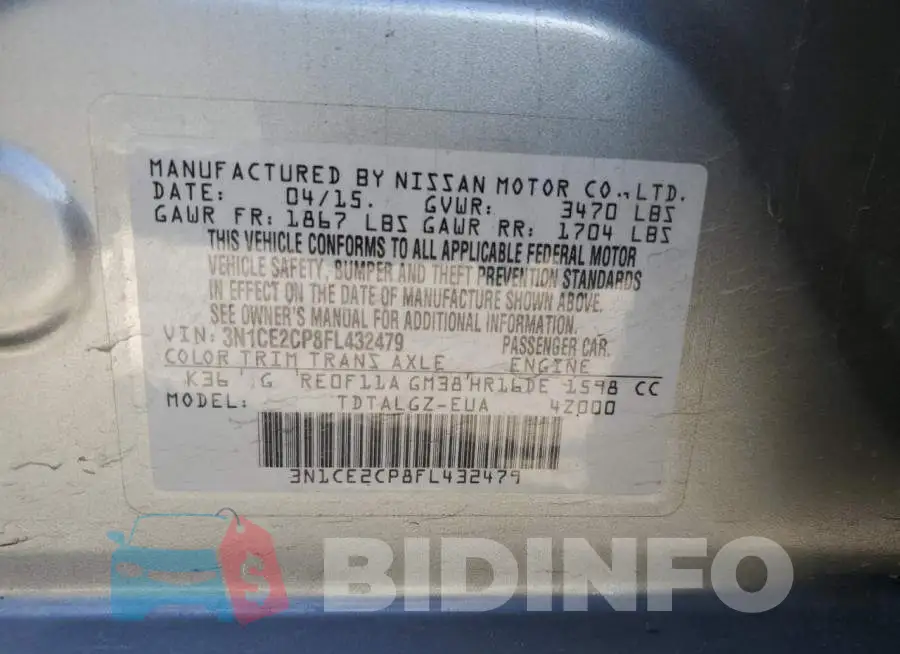 3N1CE2CP8FL432479 Photo# 13