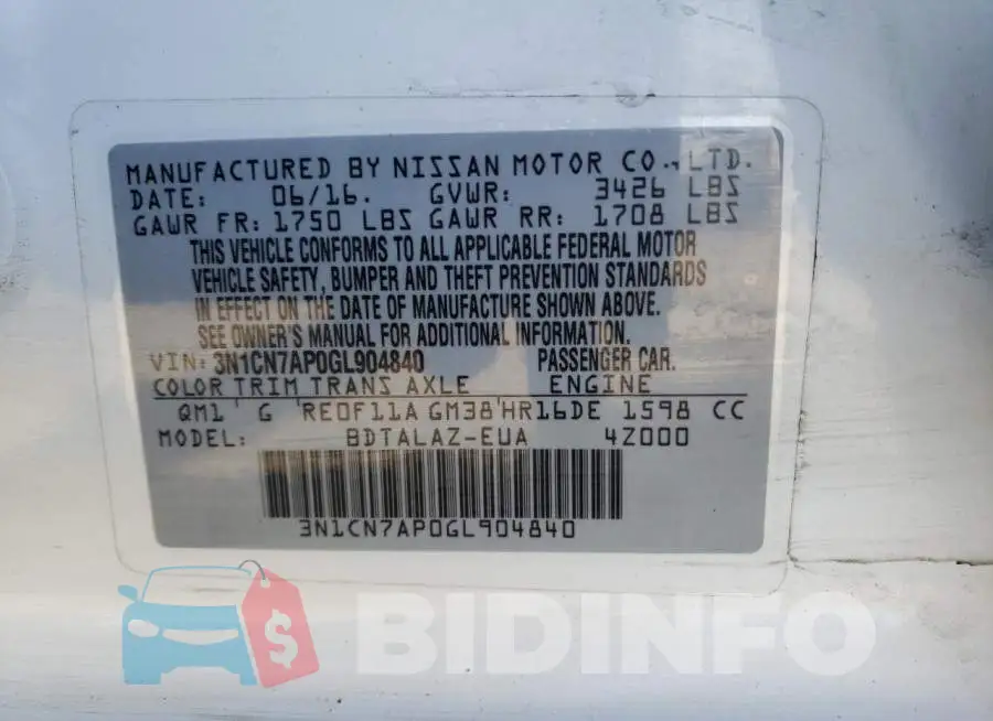 3N1CN7AP0GL904840 Photo# 12