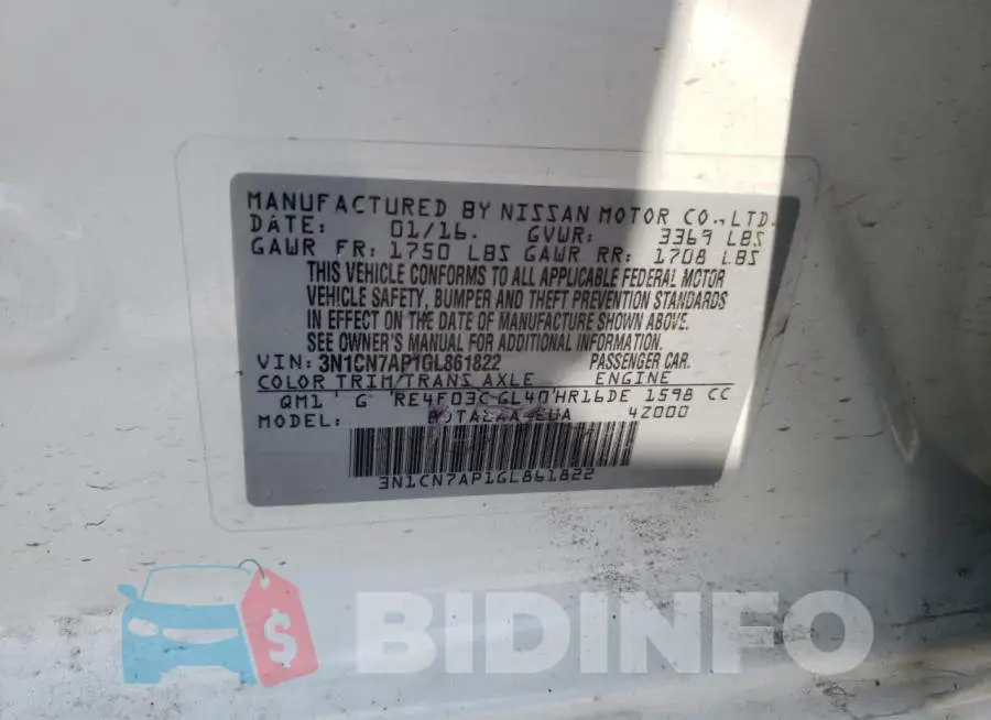3N1CN7AP1GL861822 Photo# 13