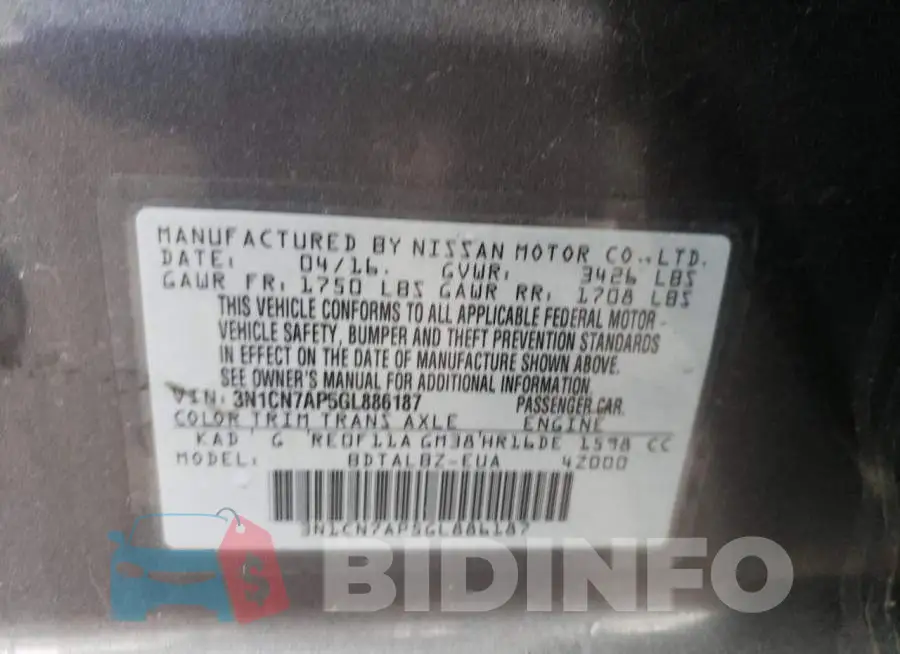 3N1CN7AP5GL886187 Photo# 12