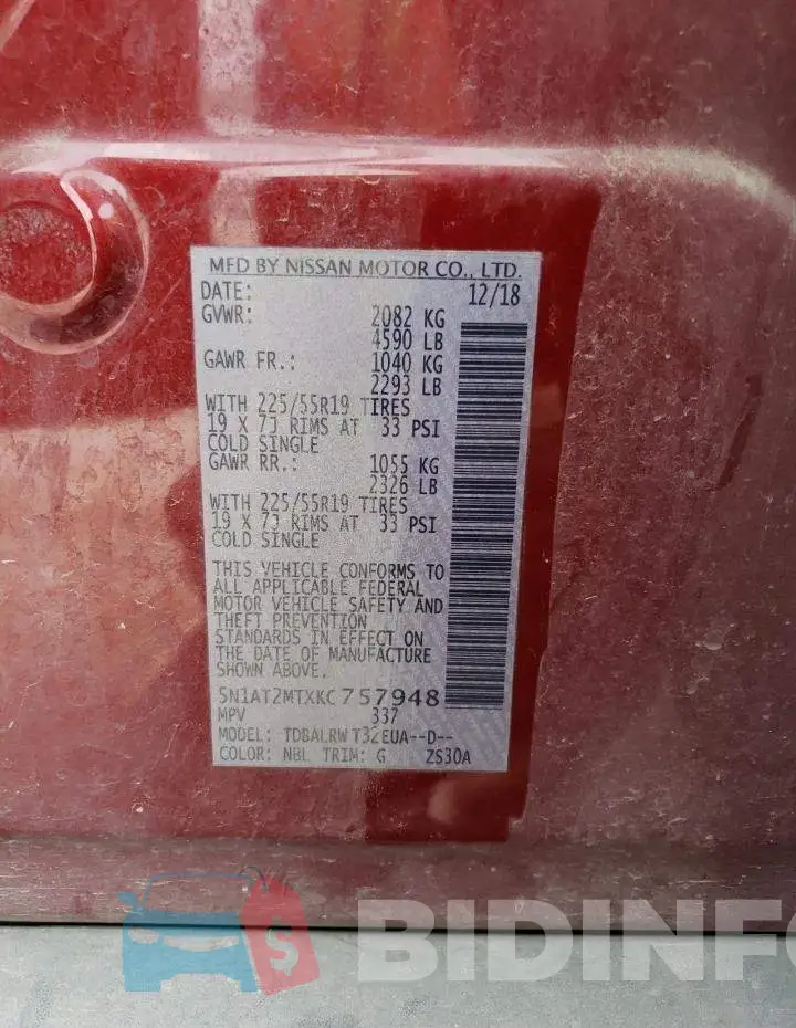 5N1AT2MTXKC757948 Photo# 13