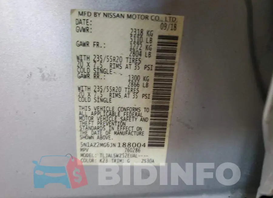 5N1AZ2MG6JN188004 Photo# 13