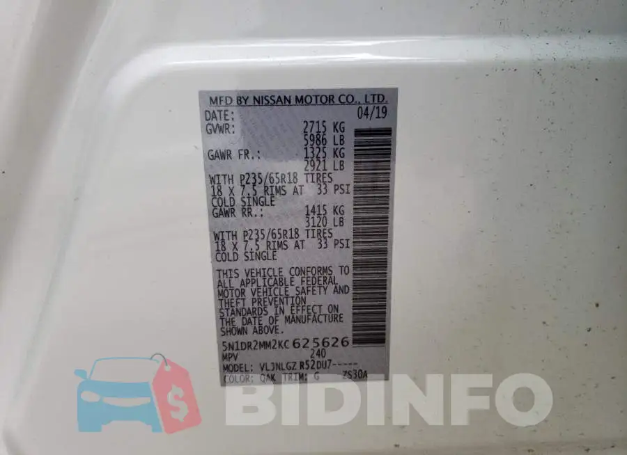 5N1DR2MM2KC625626 Photo# 13