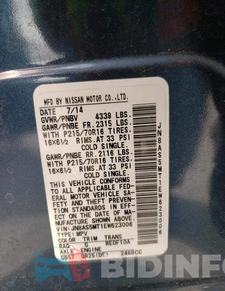 JN8AS5MT1EW623006 Photo# 12