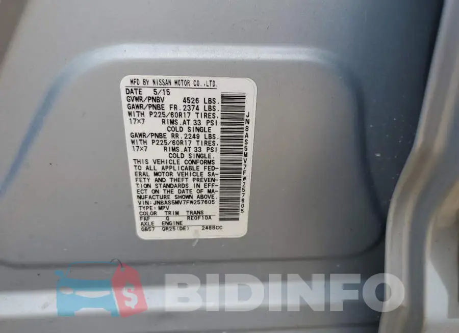 JN8AS5MV7FW257605 Photo# 12
