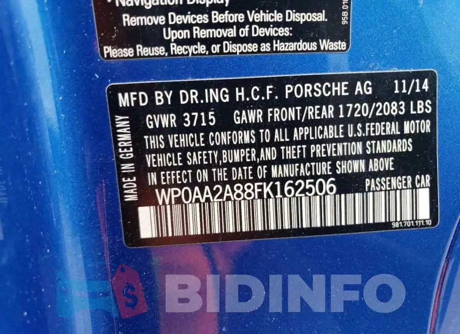 WP0AA2A88FK162506 Photo# 12