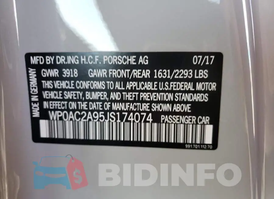 WP0AC2A95JS174074 Photo# 12