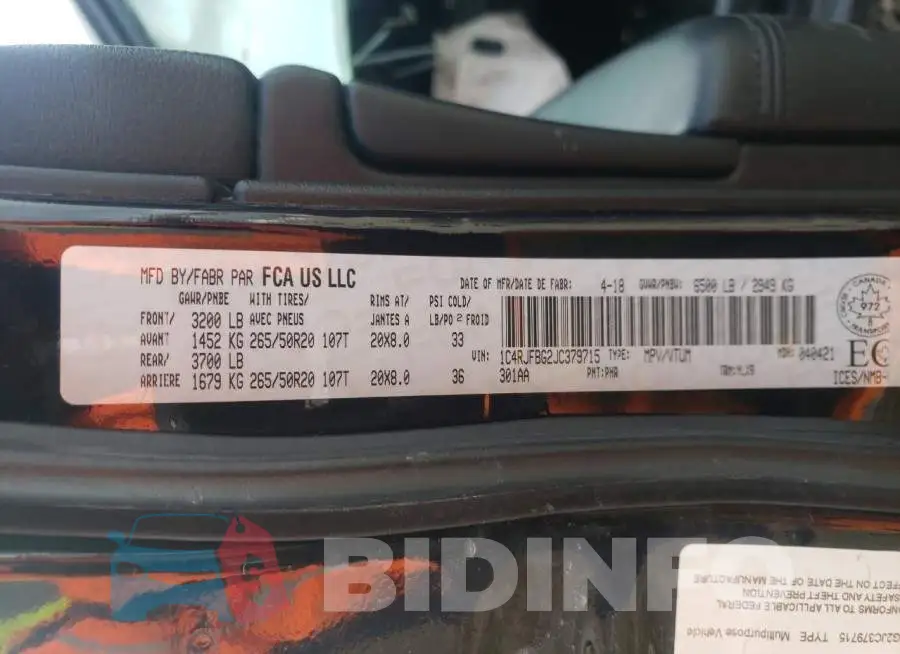 1C4RJFBG2JC379715 Photo# 12
