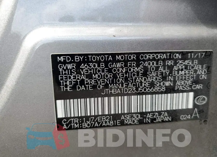 JTHBA1D23J5066858 Photo# 13