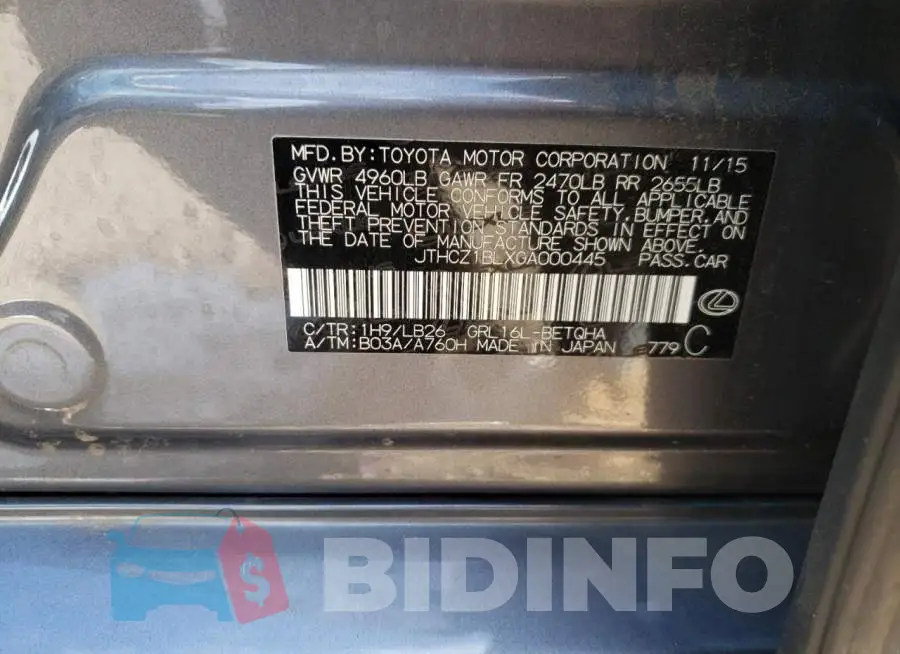 JTHCZ1BLXGA000445 Photo# 13