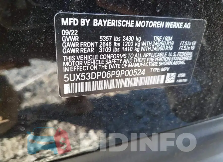 5UX53DP06P9P00524 Photo# 14
