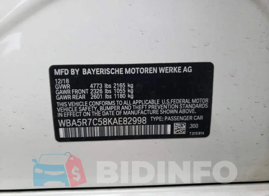 WBA5R7C58KAE82998 Photo# 12