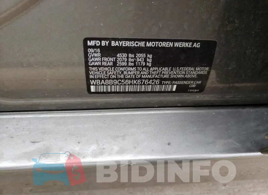 WBA8B9C56HK676426 Photo# 12