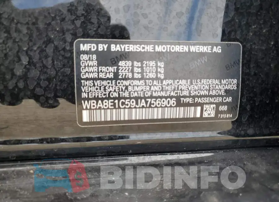 WBA8E1C59JA756906 Photo# 13