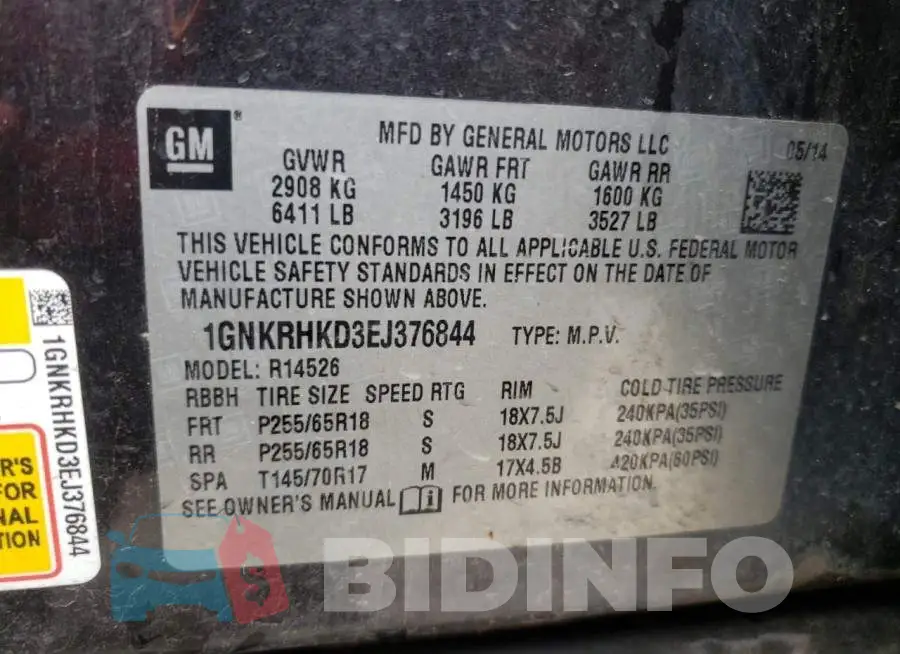 1GNKRHKD3EJ376844 Photo# 13