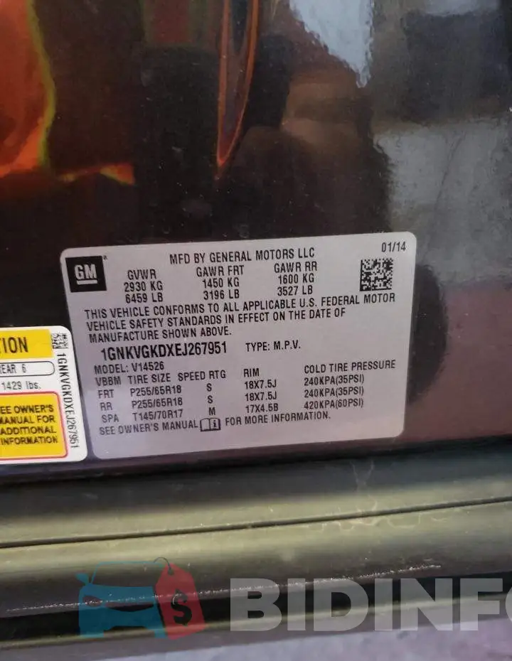 1GNKVGKDXEJ267951 Photo# 13