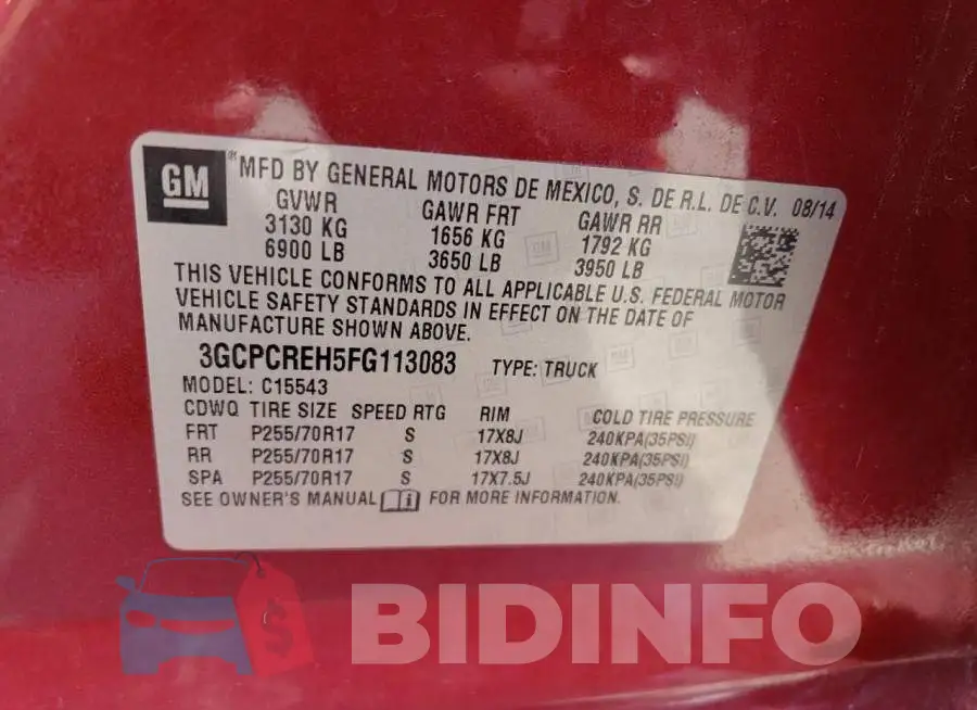 3GCPCREH5FG113083 Photo# 12