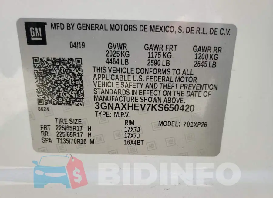 3GNAXHEV7KS650420 Photo# 13