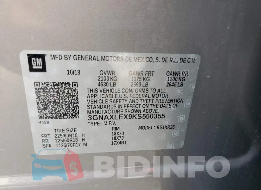 3GNAXLEX9KS550355 Photo# 12