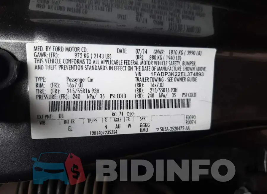 1FADP3K22EL374893 Photo# 12