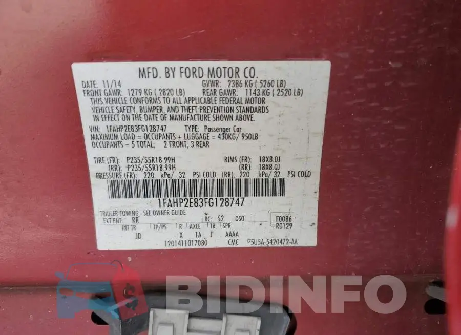 1FAHP2E83FG128747 Photo# 12