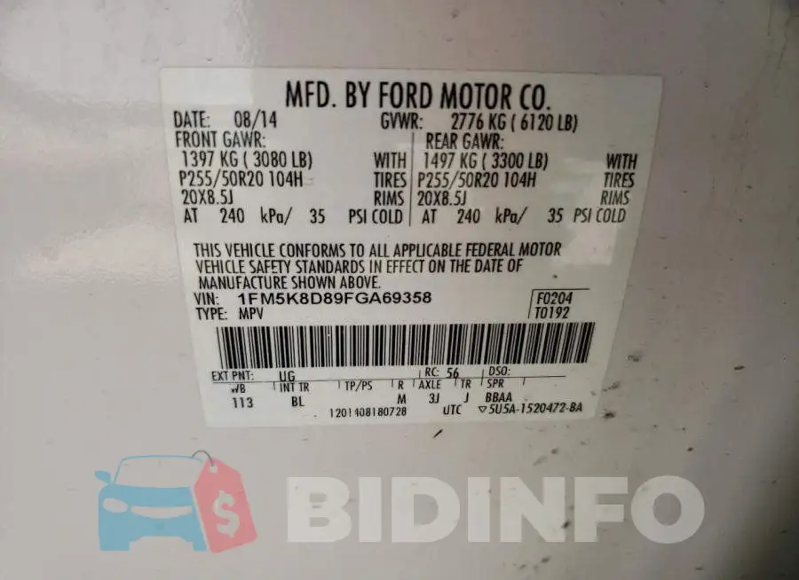 1FM5K8D89FGA69358 Photo# 13