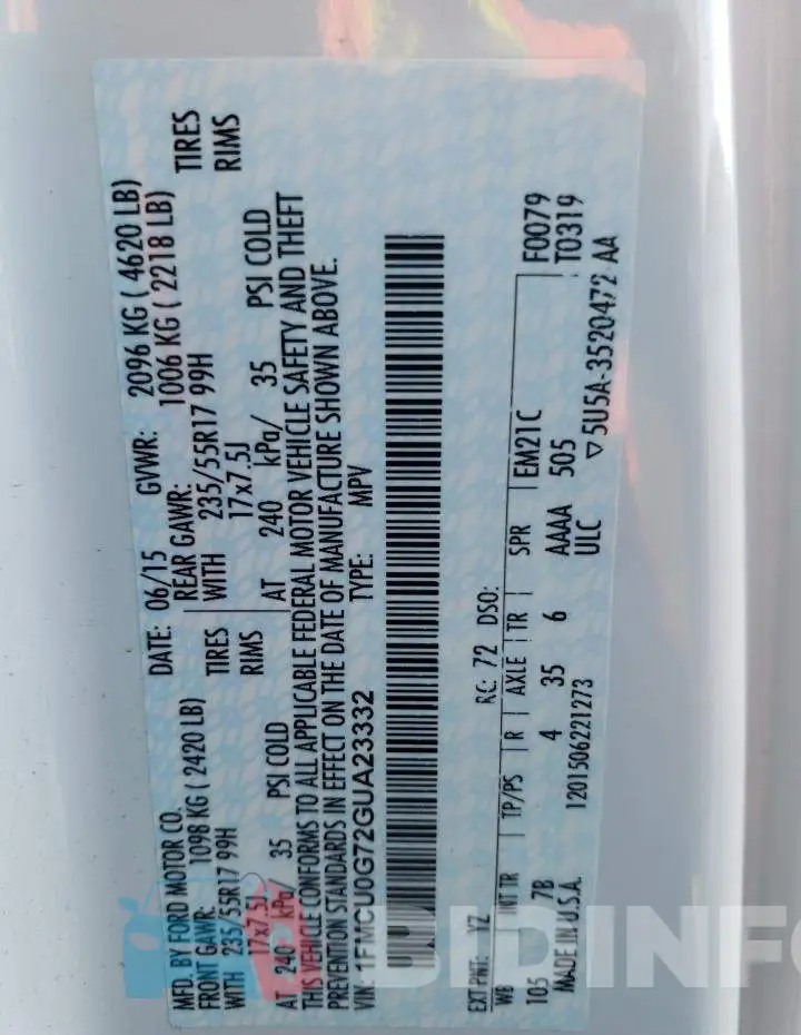 1FMCU0G72GUA23332 Photo# 14