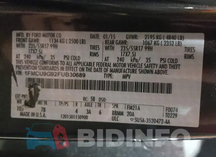 1FMCU9G92FUB30689 Photo# 13