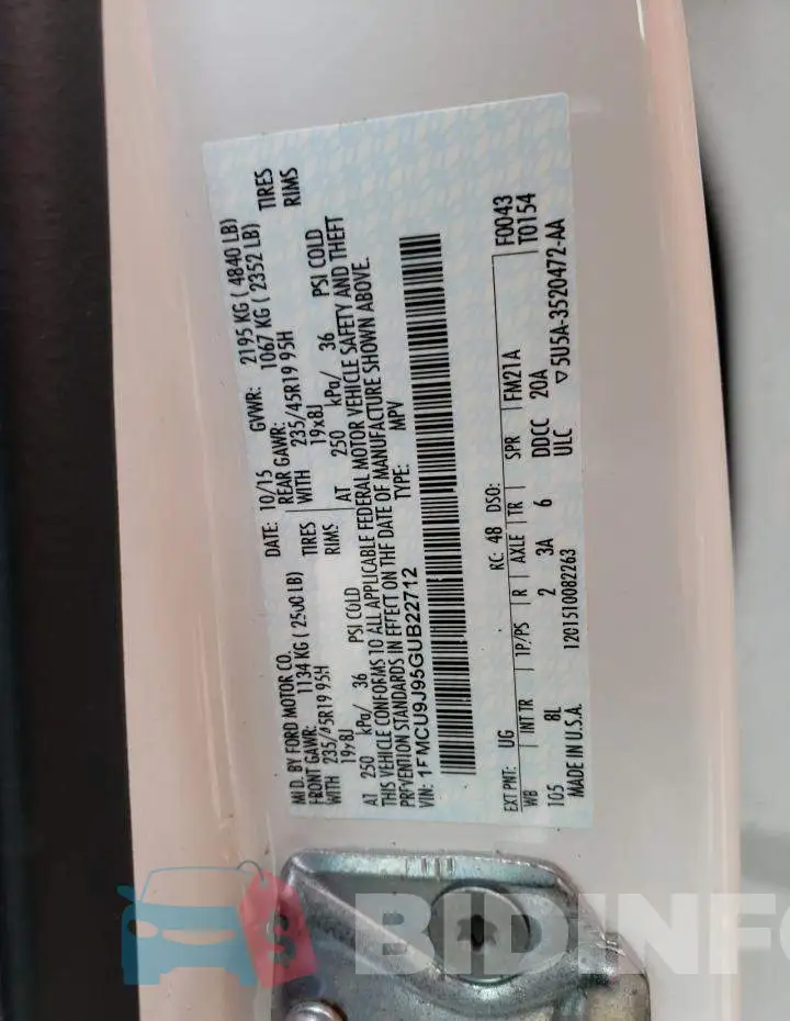 1FMCU9J95GUB22712 Photo# 12