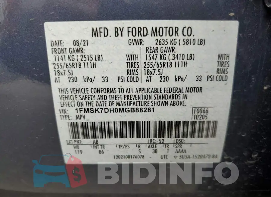 1FMSK7DH0MGB88281 Photo# 13
