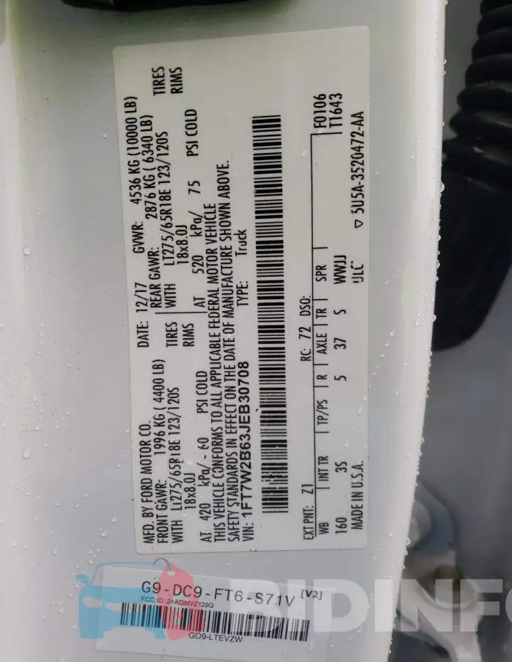 1FT7W2B63JEB30708 Photo# 12