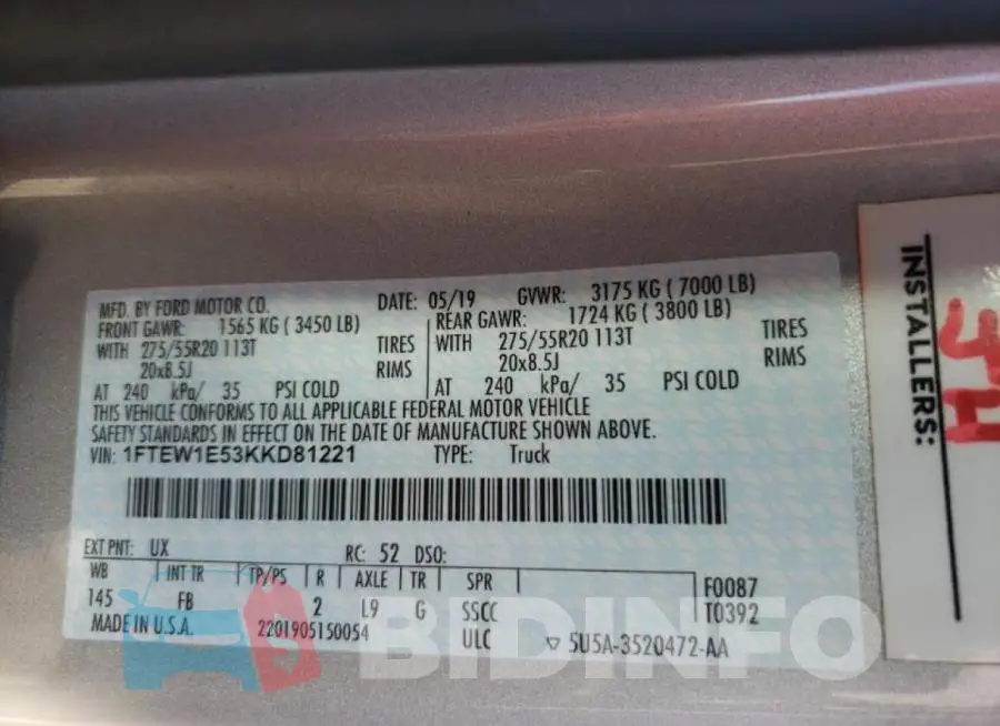 1FTEW1E53KKD81221 Photo# 12