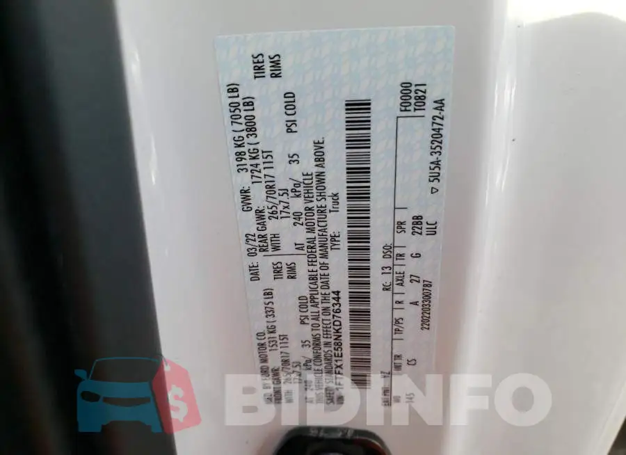 1FTFX1E58NKD76344 Photo# 12