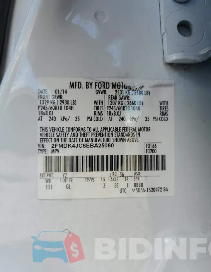 2FMDK4JC8EBA25080 Photo# 13