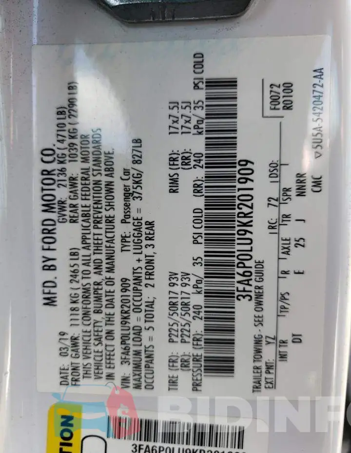 3FA6P0LU9KR201909 Photo# 13