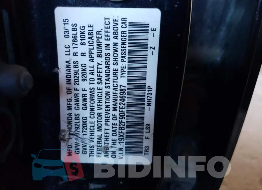 19XFB2F90FE246987 Photo# 13