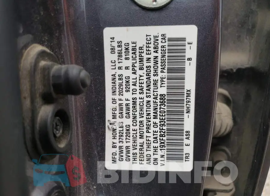 19XFB2F93EE073688 Photo# 12