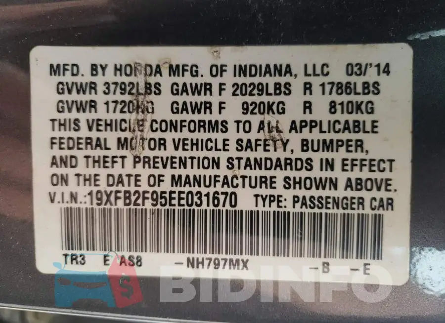 19XFB2F95EE031670 Photo# 13