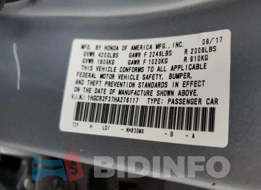 1HGCR2F37HA276117 Photo# 12