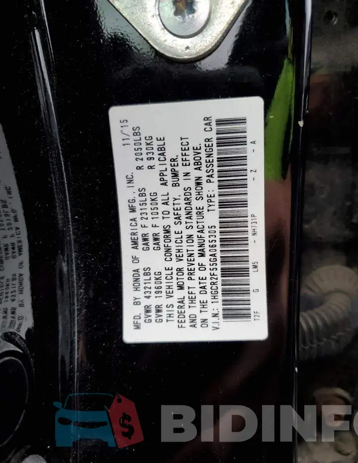 1HGCR2F55GA065305 Photo# 12