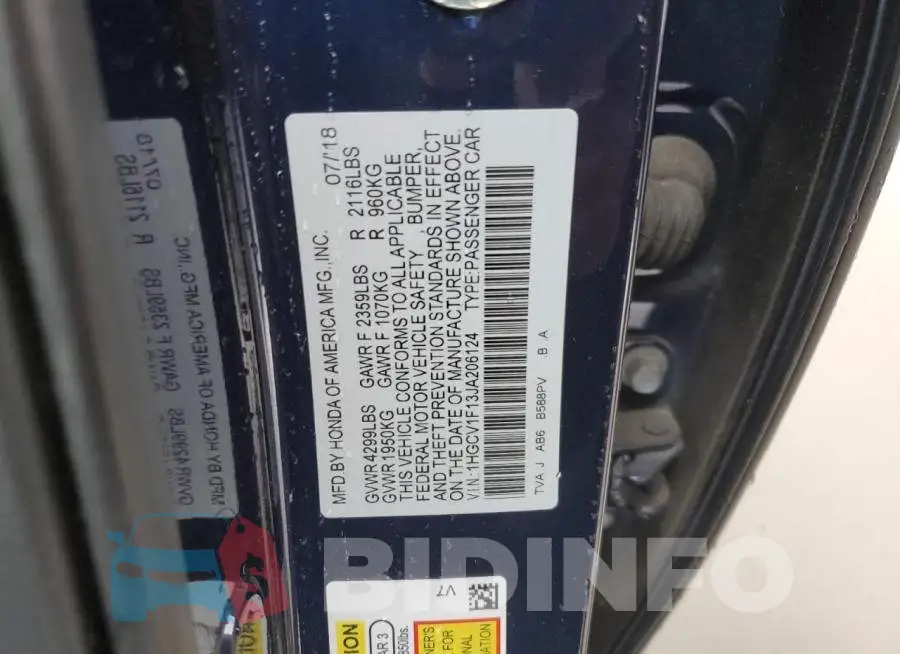 1HGCV1F13JA206124 Photo# 13