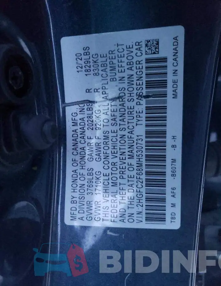 2HGFC2F68MH530731 Photo# 13