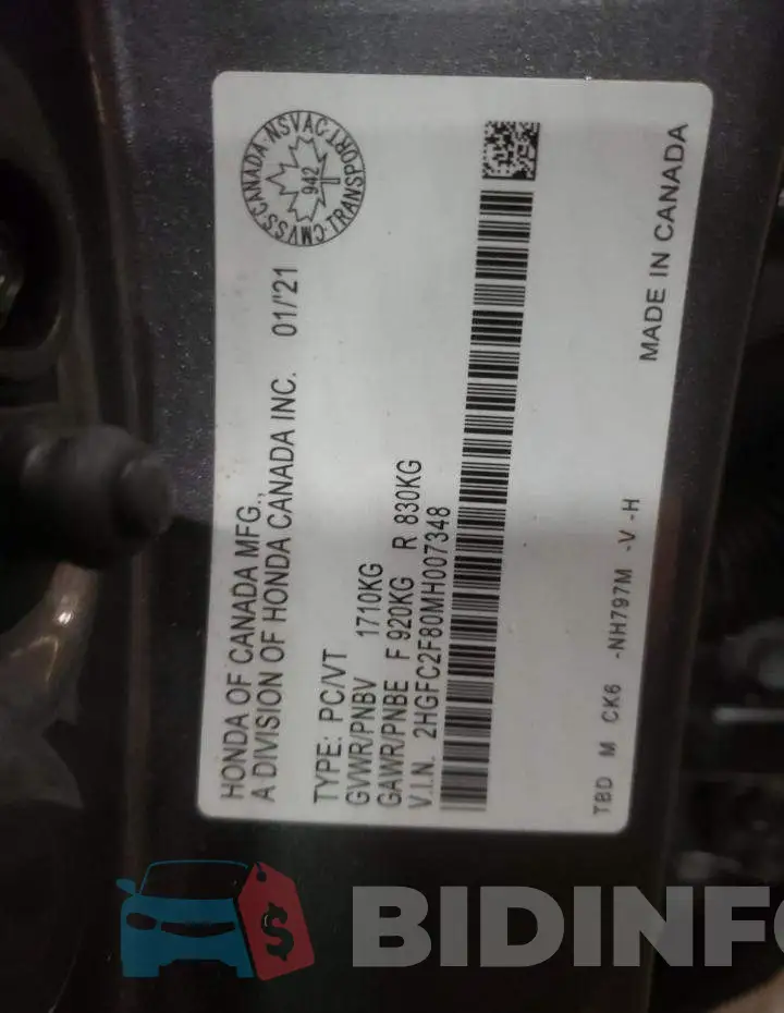 2HGFC2F80MH007348 Photo# 13