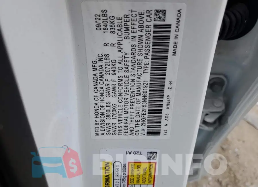 2HGFE2F53NH601921 Photo# 12