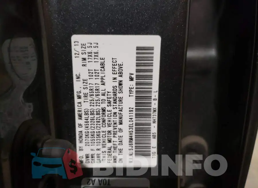 5J6RM4H53EL041192 Photo# 13